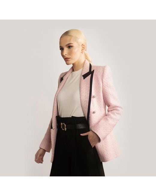 Chanel Joan Elkayam Pink Contrast Trim Tweed Jacket