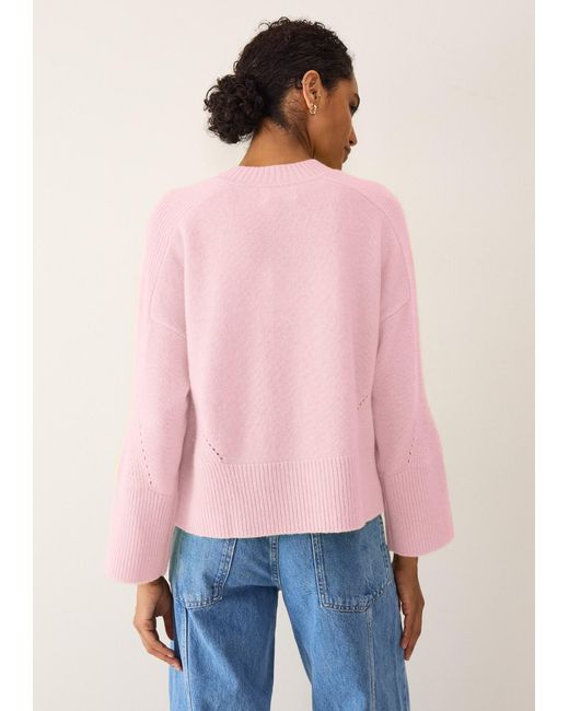 Loop Cashmere Pink Ribbed Detail Lofty Crew Sweatshirt