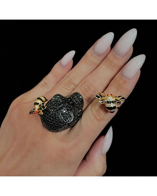 SALLY SKOUFIS Metallic Queen Bee Midi Ring With Made Cz Diamond Stimulant