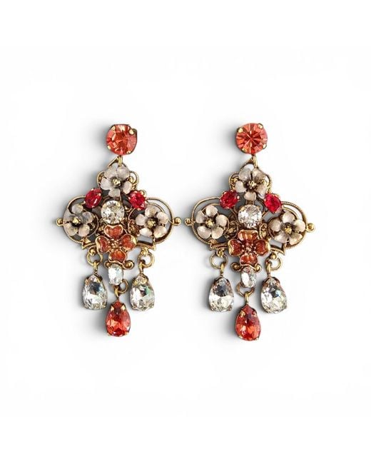 Vstyle Metallic Floral Swarovski Chandelier Earrings
