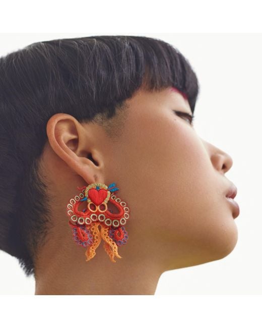 Nana Watanabe Red Arrow & Octopus Embroidery Earrings