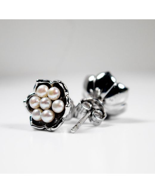 Lucy Quartermaine Metallic Solid Sterling Royal Pearl Flower Studs