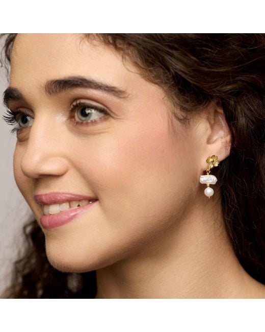 Isla Silver Metallic Pearl & Flower Dangle Earrings