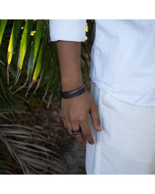 Ebru Jewelry Black Sterling & Leather Ring With Accent for men