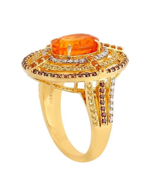 Artisan Metallic 18k Yellow Gold Opal Fire Garnet Mandarin Diamond Designer Cocktail Ring