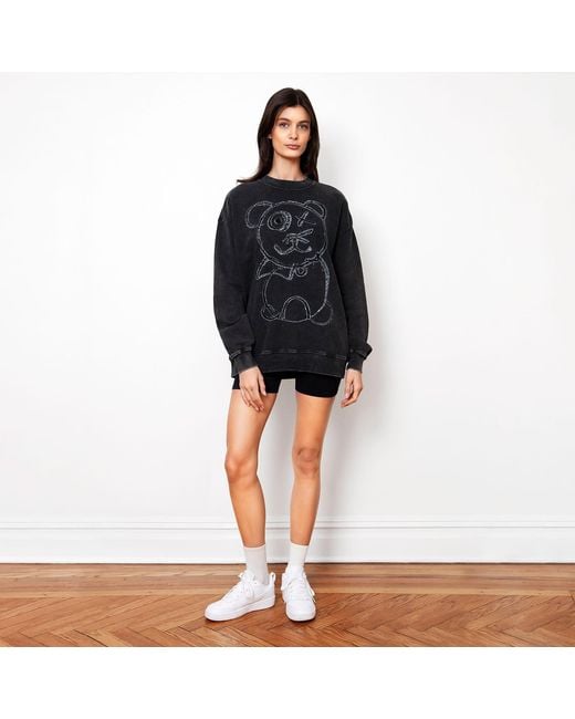 X Ilona Blue Blue Graffiti Teddy Bear Vintage Washed Cotton Midnight Crewneck