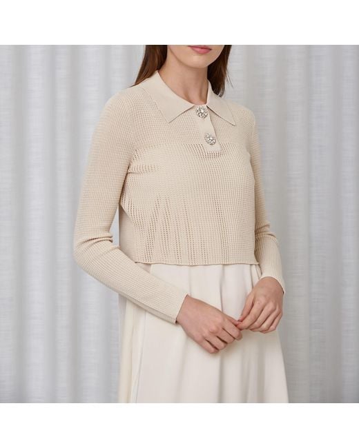 Roch Perel Gray Knit Crystal Top