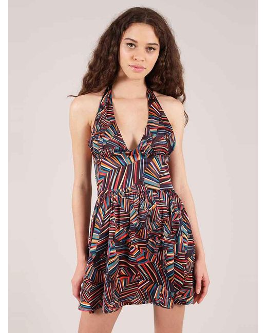 blonde gone rogue Multicolor Beachy Halter Neck Mini Dress, Upcycled Viscose