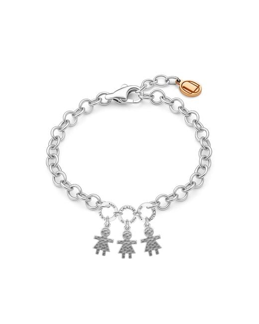 Unaloe Metallic Adjustable Sterling Mom Bracelet With Three Little Girls Charms, Perfect Gift For Moms And Families