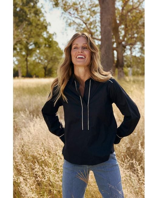 Adrift Clothing Black Ella Collared Top