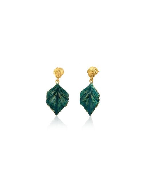 Milou Jewelry Green Linden Leaf Drop Earrings