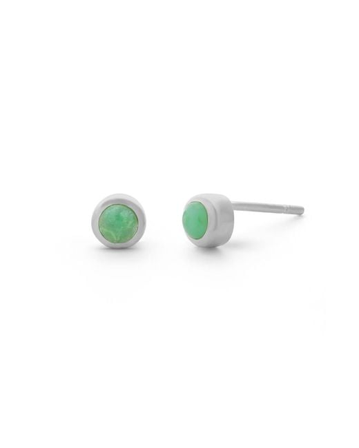 Nellou Jewellery Green Chrysoprase Gem Dot May Birthstone Earrings Sterling