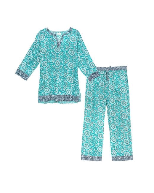 Inara Blue Mediterranean Mosaic Cotton Pyjamas