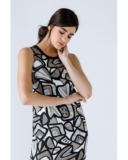 Conquista Black Print Sleeveless Dress