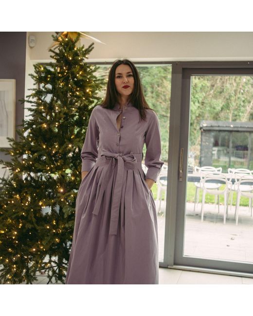 BEIRA Purple Marina Dress Long Pleated Shirt Dress