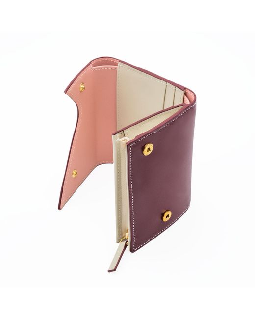 Absurde Pink Mountain And Burgundy Leather Trifold Wallet