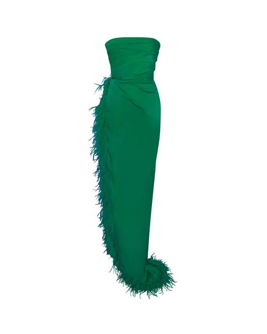 Miss Circle New York Green Perrin Emerald Feather Dress High Slit Gown