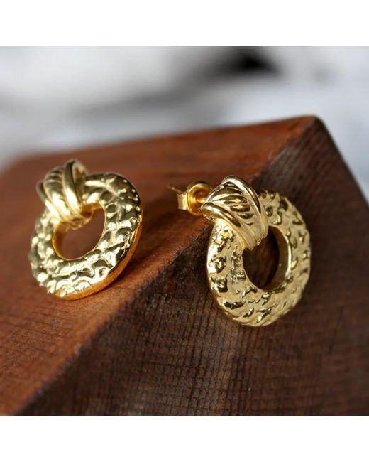 LINYA JEWELLERY Metallic Vintage Style Plated Hammered Hoop Earring