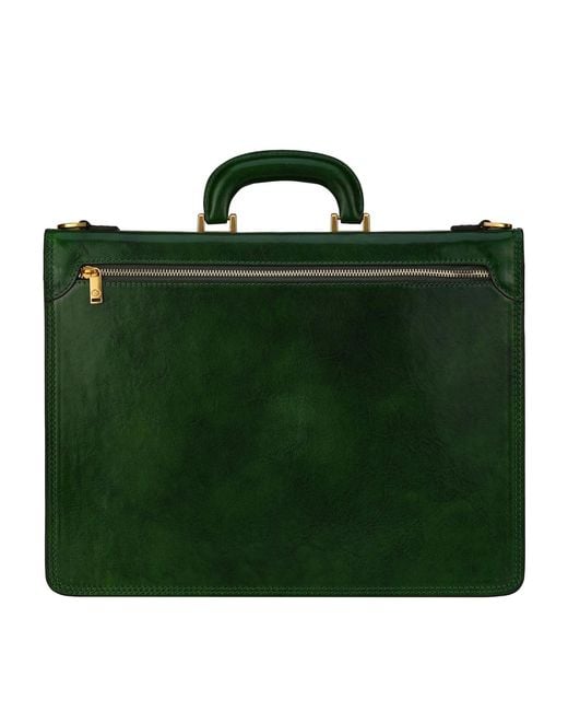 Time Resistance Green Leather Briefcase for men