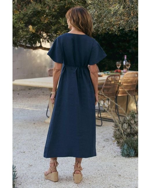 Adrift Clothing Blue Tatum Linen Flutter Sleeve Dress