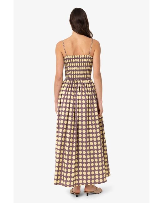Amy Lynn Natural Darcy & Aubergine Contrast Polka Dot Smocked Midi Dress