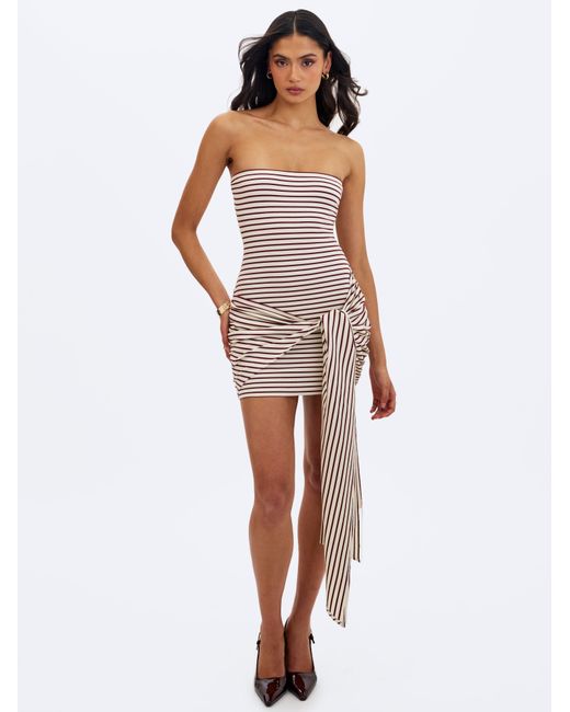 Miss Circle New York Multicolor Tommie Ivory & Burgundy Lyocell Jersey Tie Strap Mini Dress