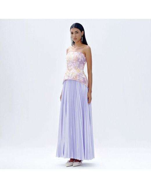 Justin Tong Purple Cascade Pleated Gown