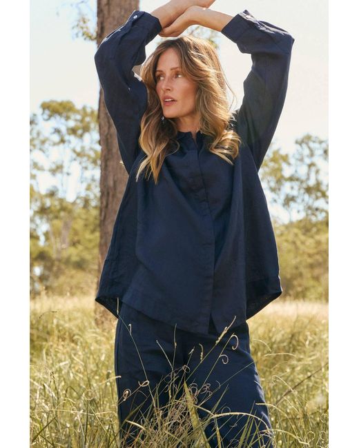Adrift Clothing Blue Oversized Linen Boyfriend Shirt