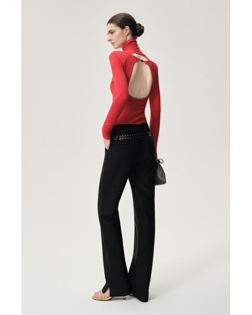 FRONT ROW SHOP Red Open-Back Wool Jersey Top