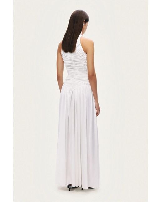 Nocturne White Ruched High-Neck Maxi Dress