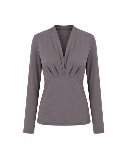 Conquista Gray Empire Drape Long-Sleeve Top
