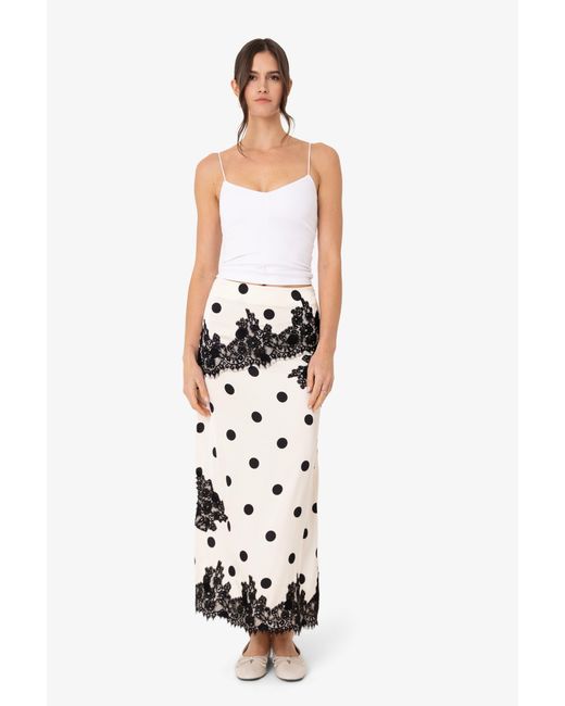 Amy Lynn Natural Verona Contrast Polka Dot Satin Midi Skirt