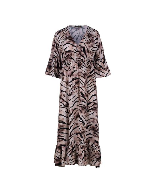 Conquista Multicolor Print Ruffle Detail Midi Dress
