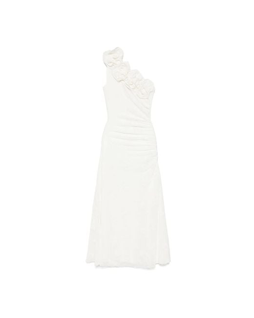 Nissa White Floral-Appliqué Midi Dress