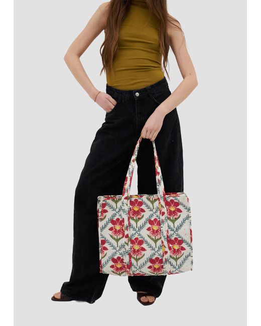 Manuela Cabrales Red Mendelii Block Print Tote Bag