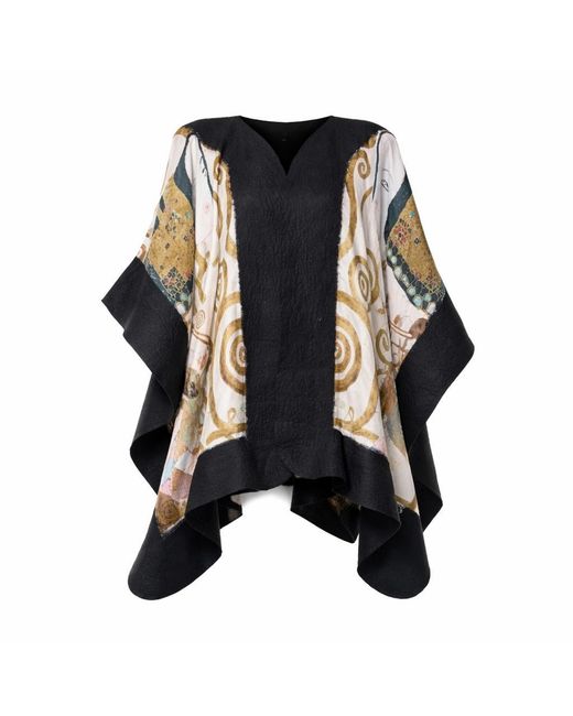 Lumina Eligma Black Poncho Mulberry Silk & Merino Handmade Felt