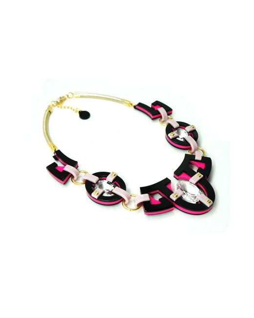 Gissa Bicalho White Handmade Acrylic Necklace Plastron Oval Cut Stone