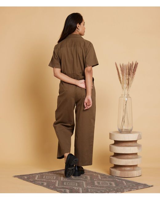 Known Supply Brown Cotton Utility Jumpsuit