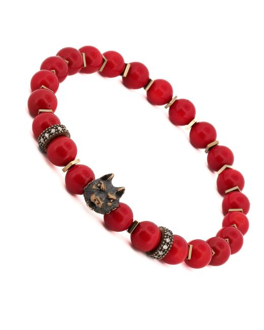 Ebru Jewelry Red Coral Spirit Wolf Bracelet for men