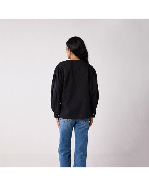 REISTOR Black Embroidered Shirt With Long Balloon Sleeves