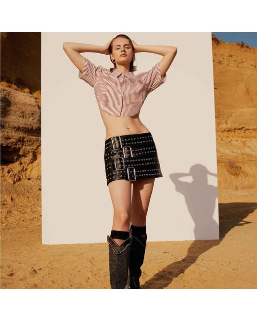 Pcfg Red Free Heaven Striped Crop Shirt
