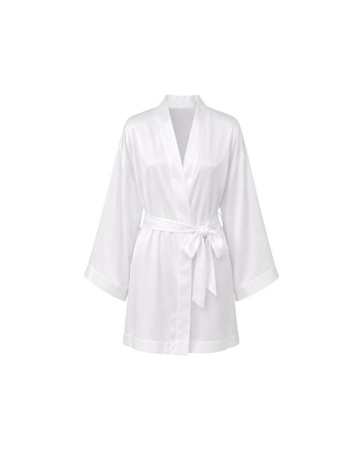 Oh!Zuza White Grace Satin Viscose Short Kimono Robe Cream