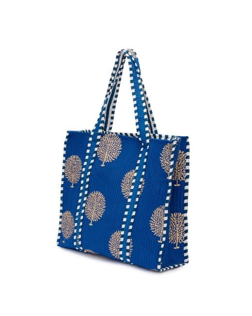 At Last Blue Cotton Tote Bag In Marrakesh & Gold