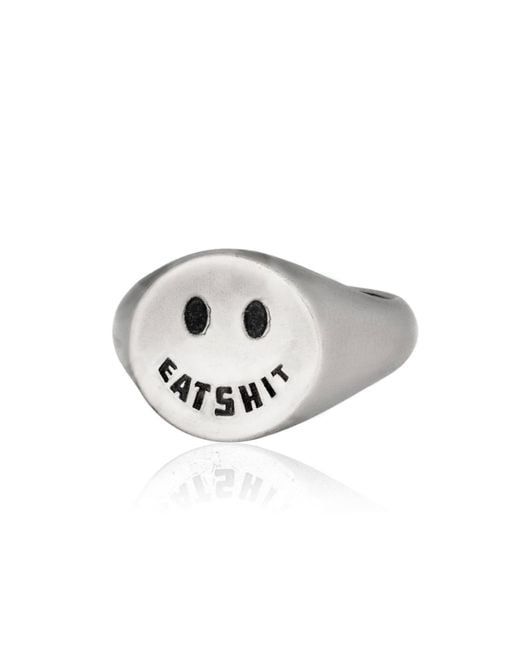 Cartography Metallic Eat Shit Smiley Ring for men