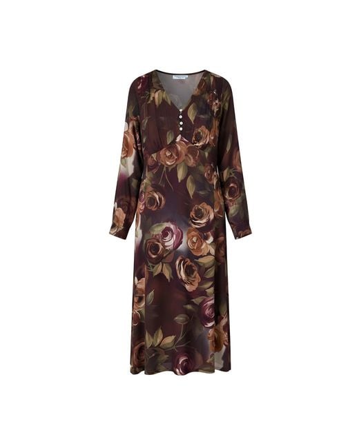 Haris Cotton Women's Brown Floral Viscose Dress With Pleats And Decorative Buttons Chocolate Romance Haris Cotton Women's Brown Floral Viscose Dress With Pleats And Decorative Buttons Chocolate Romance