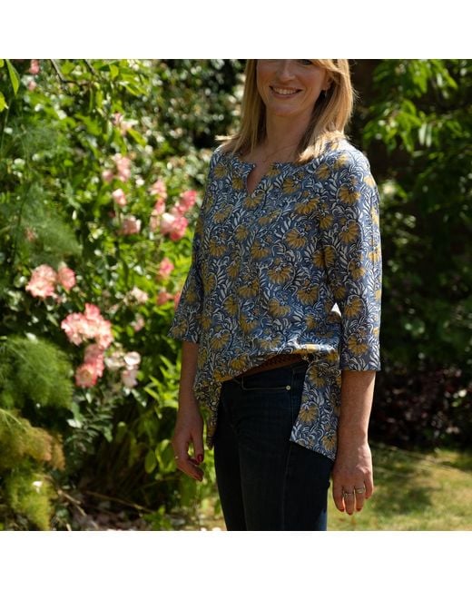 Lime Tree Design Blue Floral Block Print Tunic Top