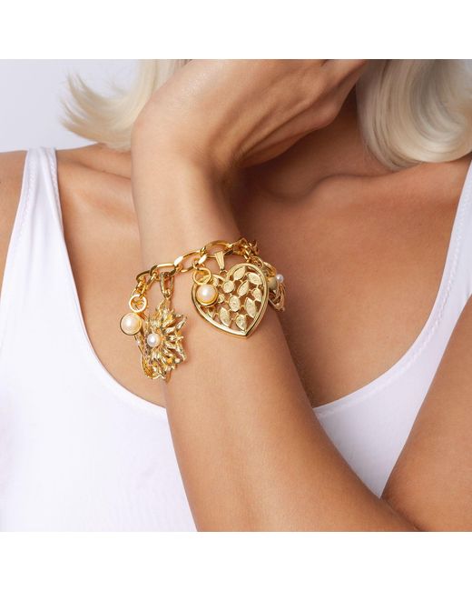 Caramel Vintage Jewellery Metallic Vintage Plated Rose Charm Bracelet