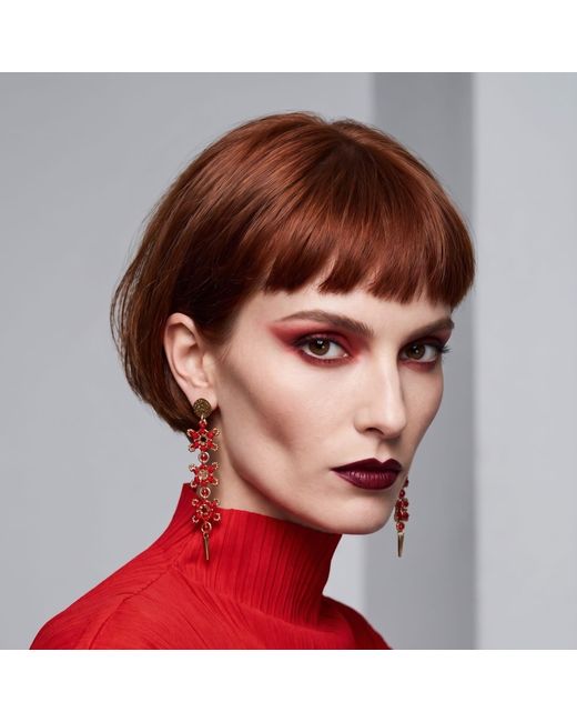 Iliana Arrazola Red Waterfall Blossom Three Flowers Earrings