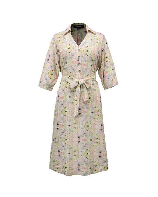 Smart and Joy Natural V Neckline Floral Print Shirt-Dress -Light