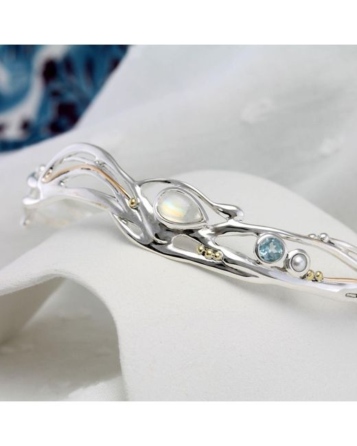 Isla Silver Metallic Organic Moonstone, Topaz & Pearl Bangle